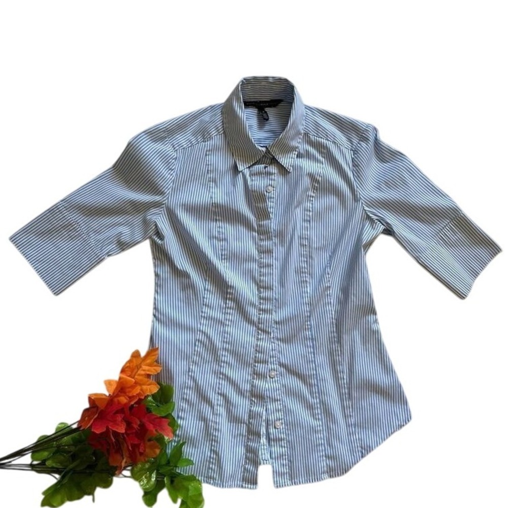 White House BlackMarket Shirt Sz0 White Button Front Classic Striped Blouse Chic